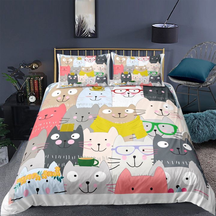 Lovely Cats Pattern Print Bedding Set Bed Sheets Spread Comforter Duvet Cover Bedding Sets