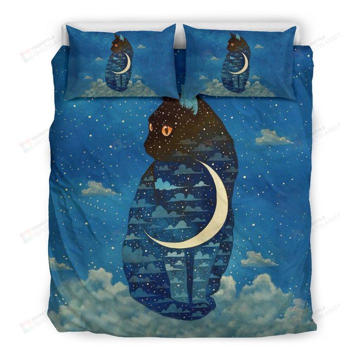 Moon And Black Cat Bedding Set Cotton Bed Sheets Spread Comforter Duvet Cover Bedding Sets