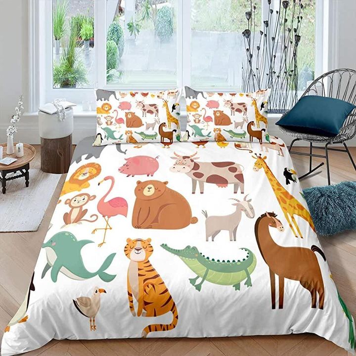 Cartoon Animals Pattern Bedding Set Bed Sheet Spread Comforter Duvet Cover Bedding Sets
