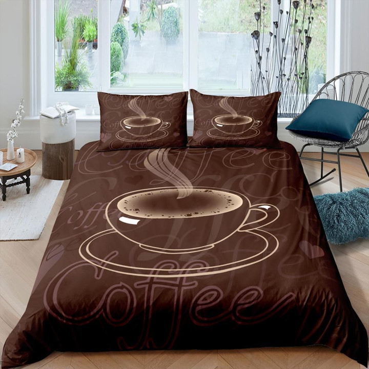 Aromatic Coffee Brown Pattern Duvet Cover Bedding Set