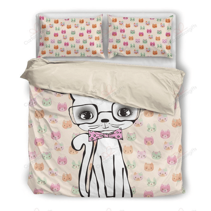 Beautiful Cat With Glasses Printed Bedding Set Bedding Sets Duvet