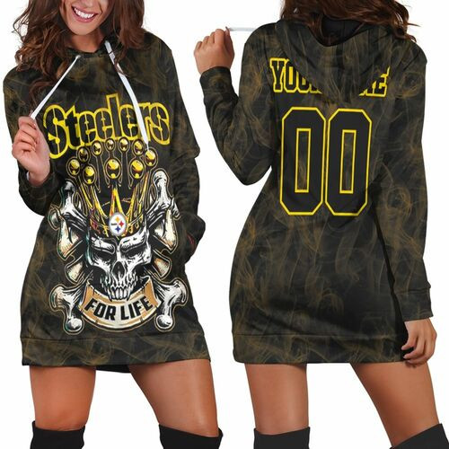 Steelers For Life King Skull Pittsburgh Steelers 3d Personalized Hoodie Dress Sweater Dress Sweatshirt Dress Model A29228 - 1