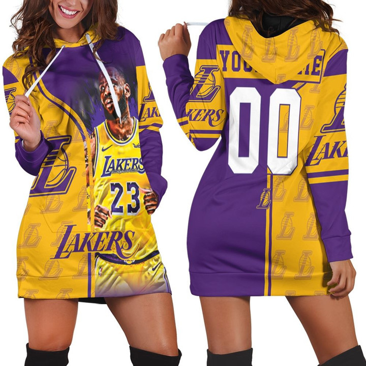 23 King James Los Angeles Lakers Nba Western Coference Personalized Hoodie Dress Sweater Dress Sweatshirt Dress - 1