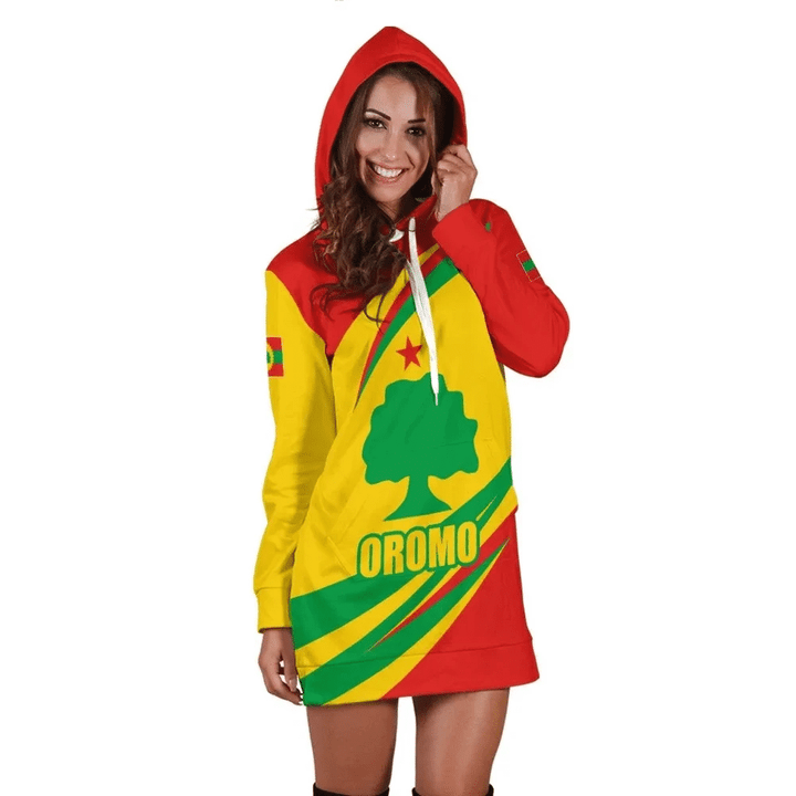 Africa Zone Dress - Oromo Flag Fantasy Hoodie Dress J5 - 1