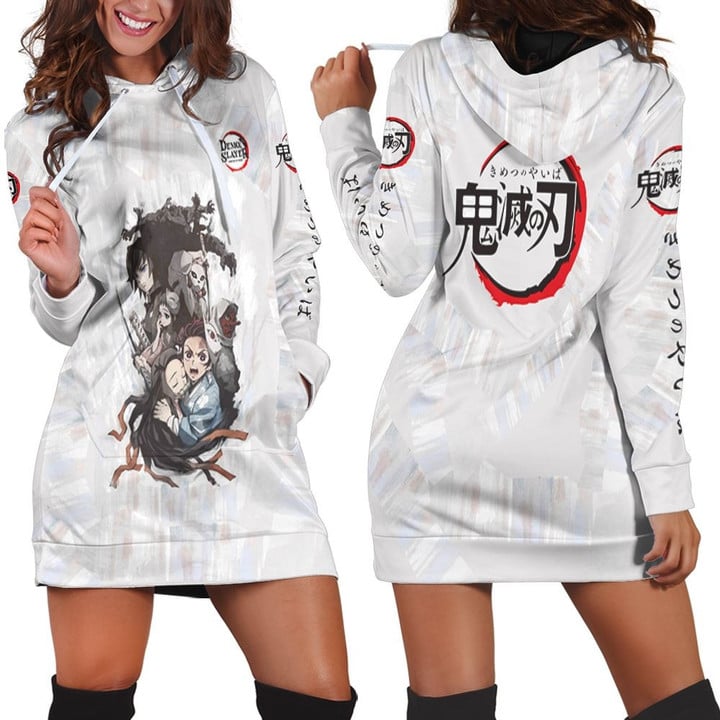 Kimetsu No Yaiba Anime Hashira And Demon Slayers Corps White Hoodie Dress Sweater Dress Sweatshirt Dress - 1