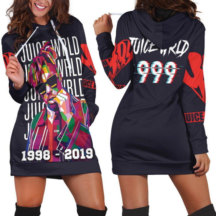 Juice Wrld 999 3d Sketch Oil Paint Rap Hip Hop Hoodie Dress Sweater Dress Sweatshirt Dress - 1