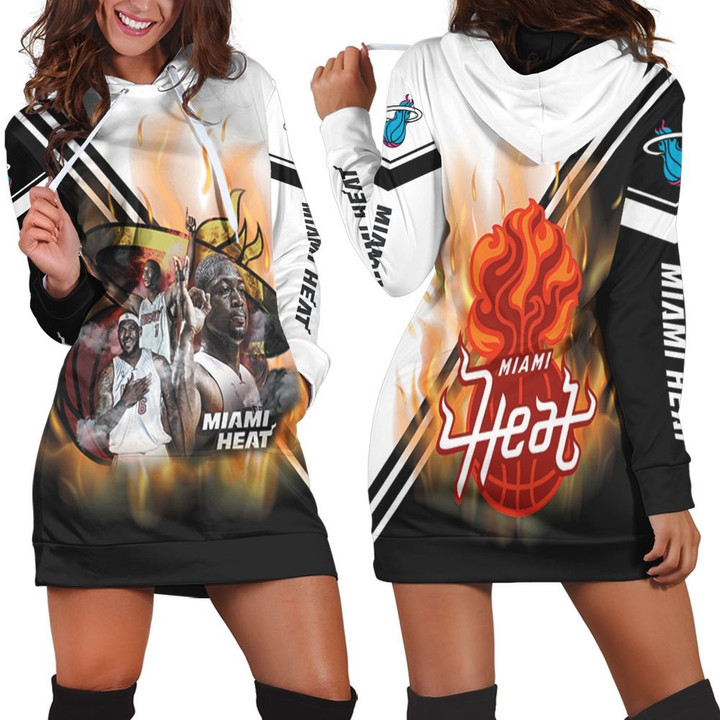 Miami Heat Big Three Chris Bosh Lebron James Dwyane Wade On Fire For Fan Hoodie Dress Sweater Dress Sweatshirt Dress - 1