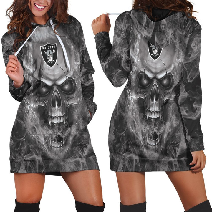Oakland Raiders Nfl Fans Skull Hoodie Dress Sweater Dress Sweatshirt Dress - 1