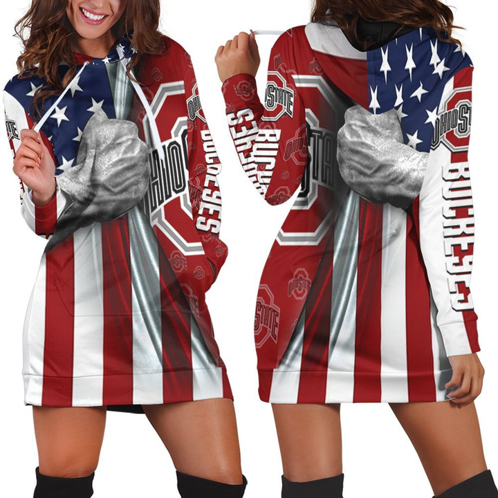 Ohio State Buckeyes Under American Flag 3d Jersey Hoodie Dress Sweater Dress Sweatshirt Dress - 1