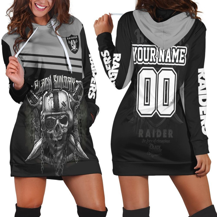 Oakland Raiders Black Sunday Skull 3d Personalized Hoodie Dress Sweater Dress Sweatshirt Dress - 1