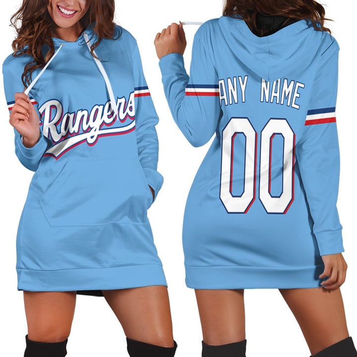 Personalized Texas Rangers 00 Any Name 2020 Mlb Team Light Blue Jersey Inspired Style Hoodie Dress Sweater Dress Sweatshirt Dress - 1