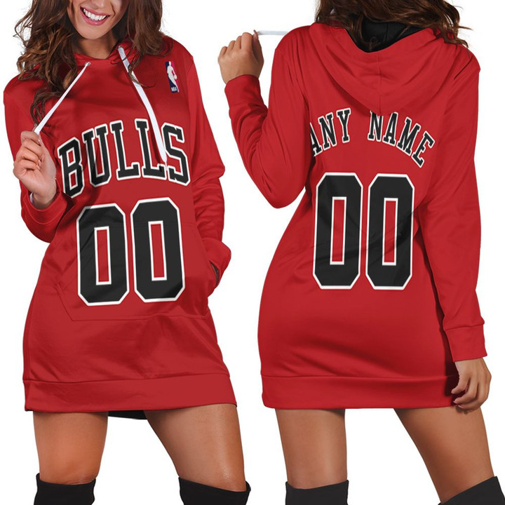 Personalized Chicago Bulls Any Name 00 2021 Red Team Jersey Inspired Style Hoodie Dress Sweater Dress Sweatshirt Dress - 1
