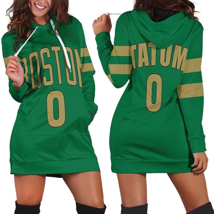 Jayson Tatum Boston Celtics 2020 Finished City Edition Kelly Green Jersey Hoodie Dress Sweater Dress Sweatshirt Dress - 1