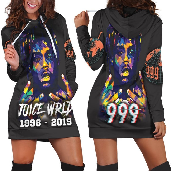 Juice Wrld 999 Rap Hip Hop Color Sketch Hoodie Dress Sweater Dress Sweatshirt Dress - 1