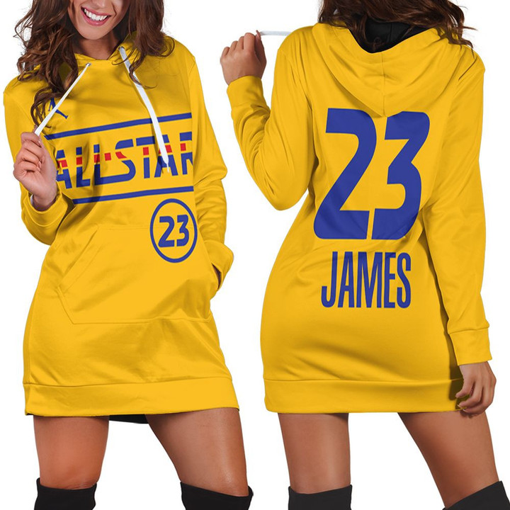 Lebron James 23 Nba Warriors 2021 All Star Western Conference Gold Jersey Style Gift For James Fans Hoodie Dress Sweater Dress Sweatshirt Dress - 1