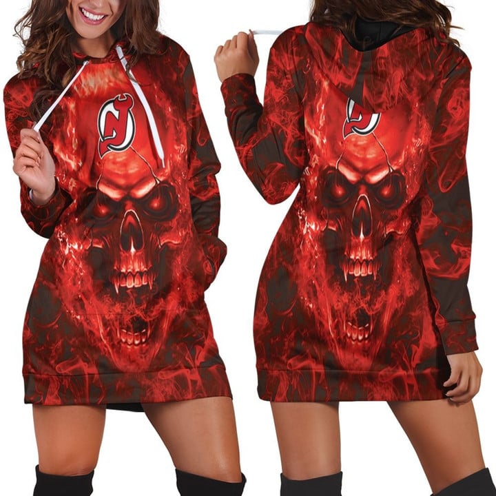 New Jersey Devils Nhl Fans Skull Hoodie Dress Sweater Dress Sweatshirt Dress - 1