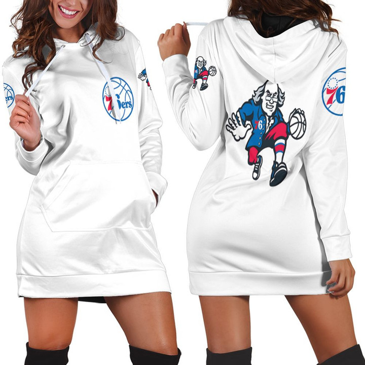 Philadelphia 76ers Basketball Classic Mascot Logo Gift For 76ers Fans White Hoodie Dress Sweater Dress Sweatshirt Dress - 1