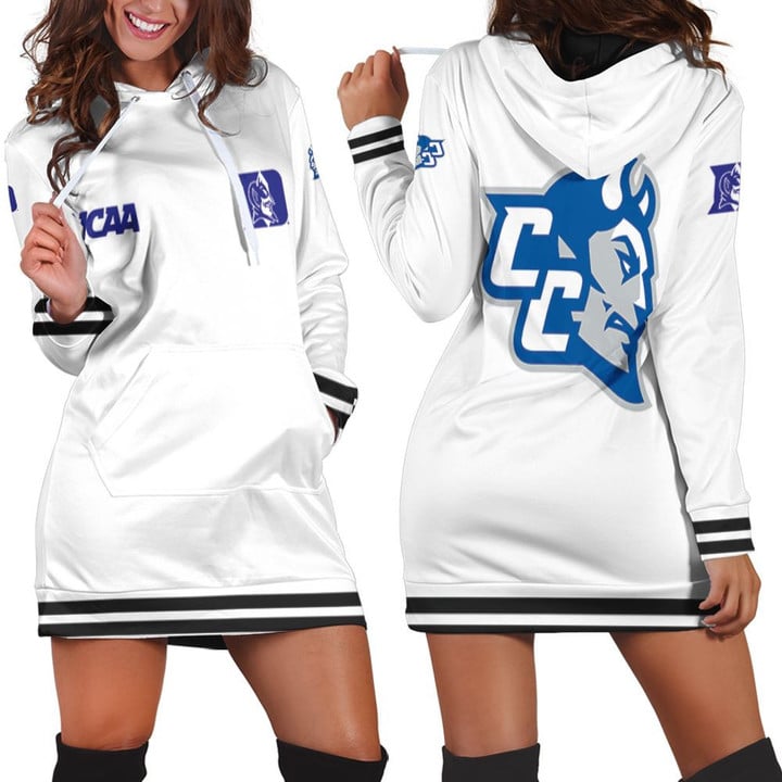 Duke Blue Devils Ncaa Classic White With Mascot Logo Gift For Duke Blue Devils Fans Hoodie Dress Sweater Dress Sweatshirt Dress - 1