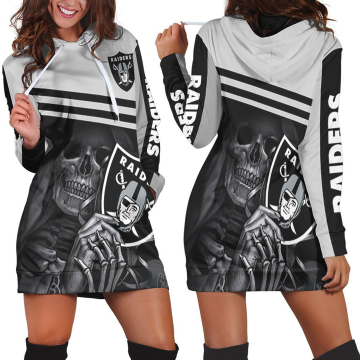 Oakland Raiders Skull Maiden Fan 3d Jersey Hoodie Dress Sweater Dress Sweatshirt Dress - 1