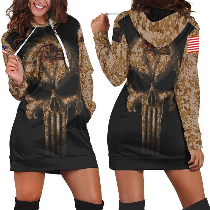 Camouflage Skull Baltimore Ravens American Flag Hoodie Dress Sweater Dress Sweatshirt Dress - 1