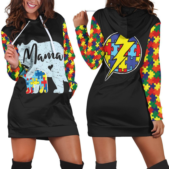 Mama Bear  Son Autism Support Hoodie Dress Sweater Dress Sweatshirt Dress - 1