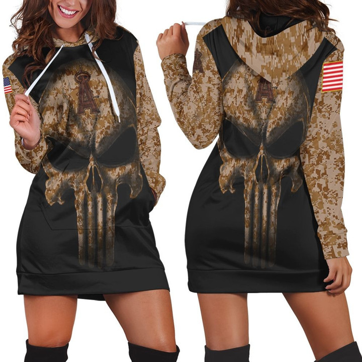 Camouflage Skull Los Angeles Angels American Flag Hoodie Dress Sweater Dress Sweatshirt Dress - 1