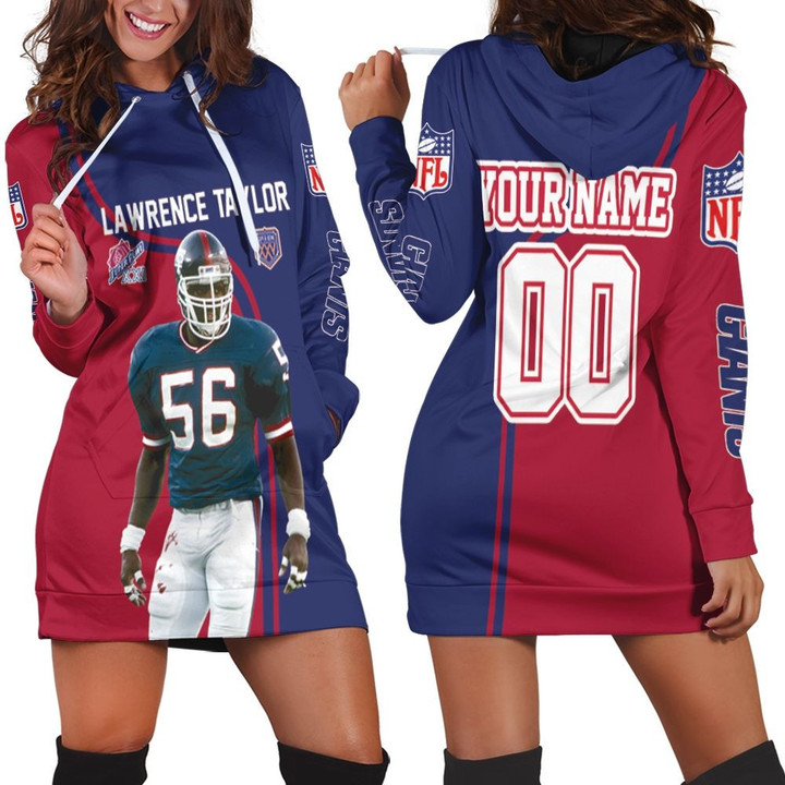 New York Giants Lawrence Taylor 56 Signature 3d Personalized Hoodie Dress Sweater Dress Sweatshirt Dress - 1