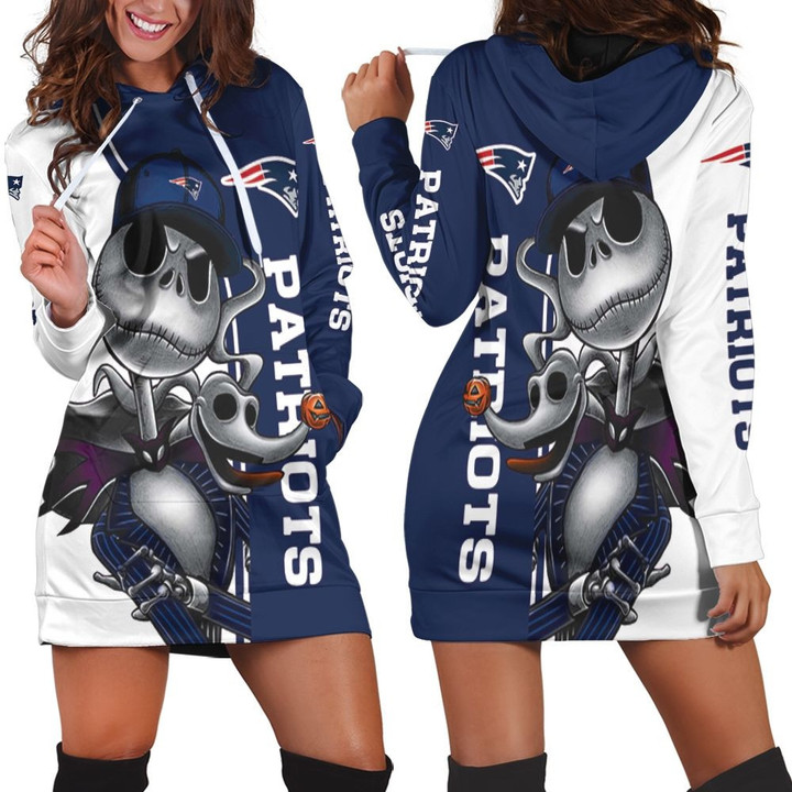 New England Patriots Jack Skellington And Zero Hoodie Dress Sweater Dress Sweatshirt Dress - 1
