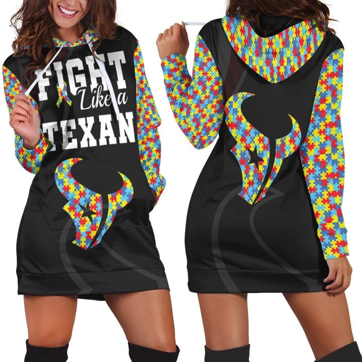 Fight Like A Houston Texans Autism Support Hoodie Dress Sweater Dress Sweatshirt Dress - 1