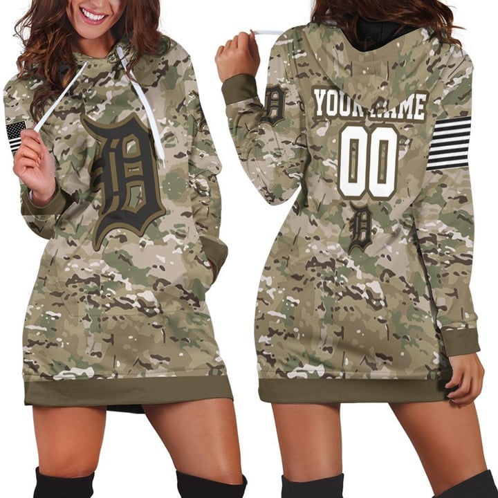 Detroit Tigers Camouflage Veteran 3d Personalized Hoodie Dress Sweater Dress Sweatshirt Dress - 1