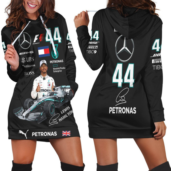 Lewis Hamilton Mercedes Signed 3d Hoodie Dress Sweater Dress Sweatshirt Dress - 1