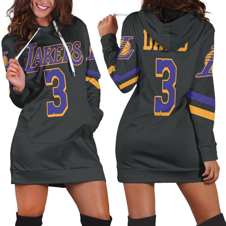 Lakers Anthony Davis 2020-21 Earned Edition Black Jersey Inspired Hoodie Dress Sweater Dress Sweatshirt Dress - 1