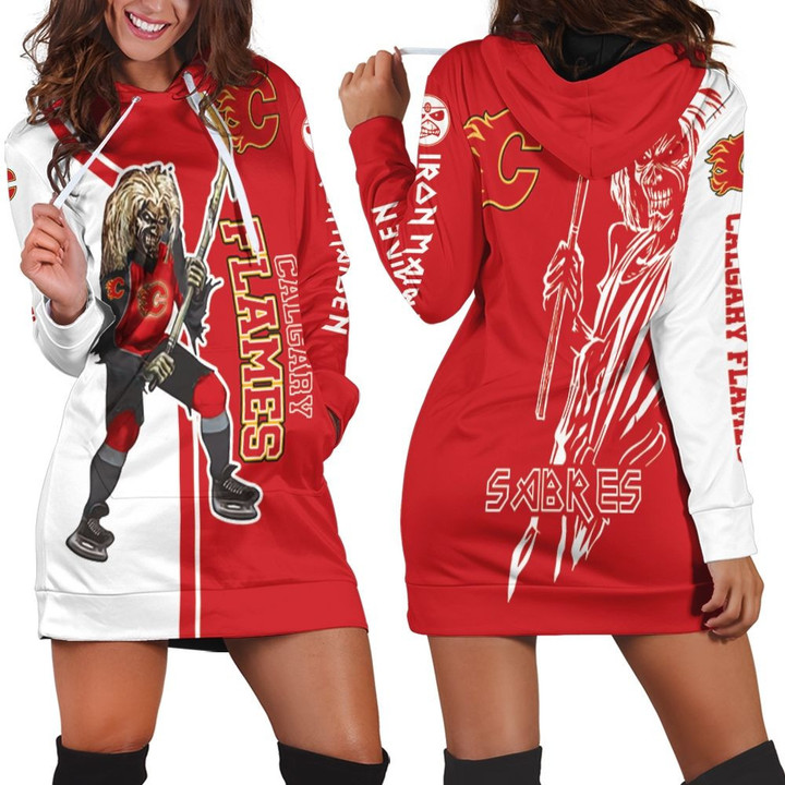 Calgary Flames And Zombie For Fans Hoodie Dress Sweater Dress Sweatshirt Dress - 1