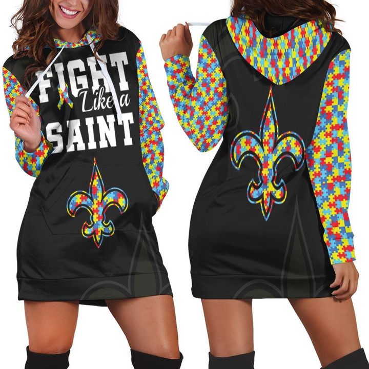 Fight Like A New Orleans Saints Autism Support Hoodie Dress Sweater Dress Sweatshirt Dress - 1