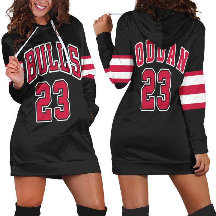 Chicago Bulls Michael Jordan 23 Nba Throwback Black Jersey Hoodie Dress Sweater Dress Sweatshirt Dress - 1