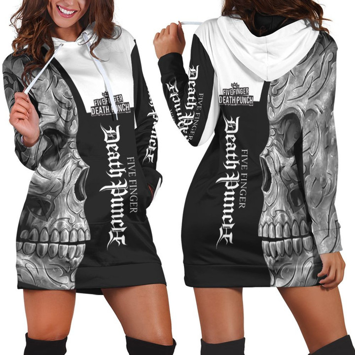 Five Finger Death Heavy Rock Band Skull For Fan 3d Hoodie Dress Sweater Dress Sweatshirt Dress - 1