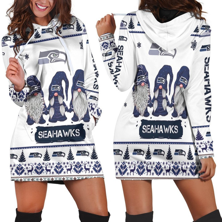Christmas Gnomes Seattle Seahawks Ugly Sweatshirt Christmas 3d Hoodie Dress Sweater Dress Sweatshirt Dress - 1