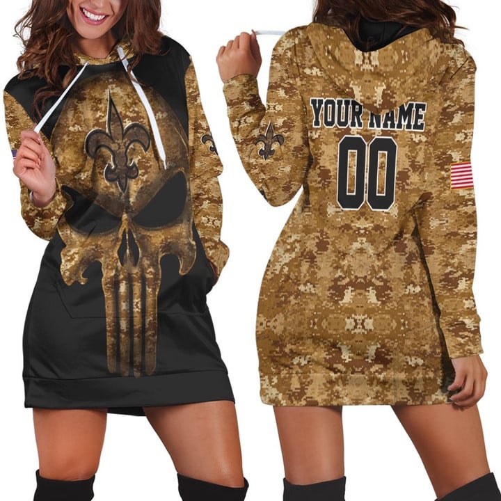 Camouflage Skull New Orleans Saints American Flag 3d Personalized Hoodie Dress Sweater Dress Sweatshirt Dress - 1