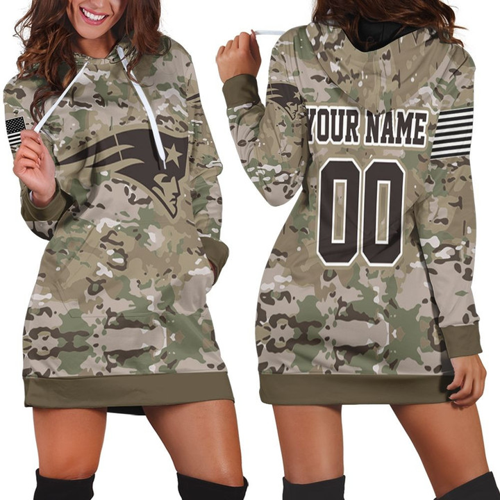New England Patriots Camouflage Veteran 3d Personalized Hoodie Dress Sweater Dress Sweatshirt Dress - 1