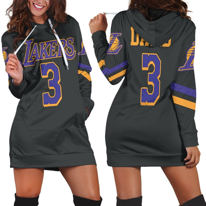 Lakers Anthony Davis 2020-21 Earned Edition Black Hoodie Dress Sweater Dress Sweatshirt Dress - 1