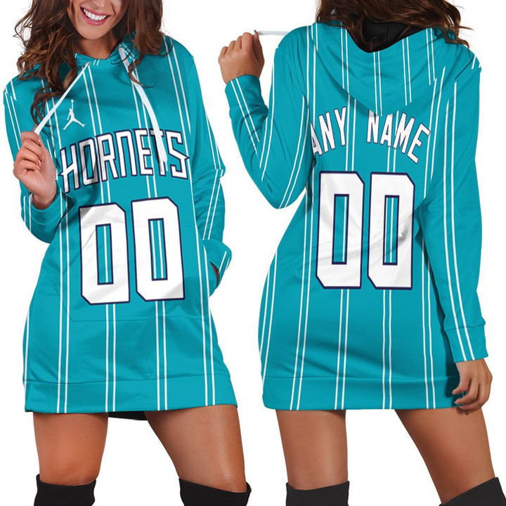 Personalized Charlotte Hornets Any Name 00 2020 Nba Aqua Team Jersey Inspired Style Hoodie Dress Sweater Dress Sweatshirt Dress - 1