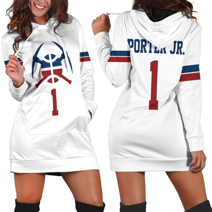 Nuggets Michael Porter Jr 2020-21 Earned Edition White Jersey Inspired Hoodie Dress Sweater Dress Sweatshirt Dress - 1