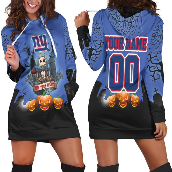 New York Giants And Jack Skellington 3d Personalized Hoodie Dress Sweater Dress Sweatshirt Dress - 1