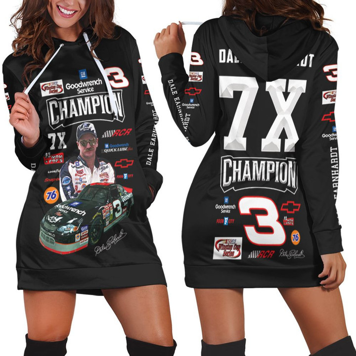 Dale Earnhardt Champion 7x Chevrolet Racing Car Signed For Fan 3d Hoodie Dress Sweater Dress Sweatshirt Dress - 1