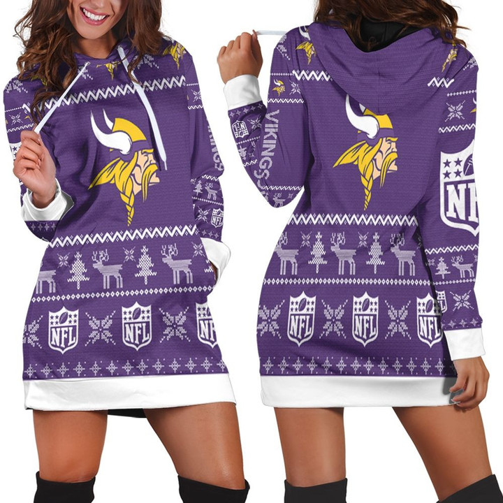 Minnesota Vikings Nfl Ugly Sweatshirt Christmas 3d Hoodie Dress Sweater Dress Sweatshirt Dress - 1