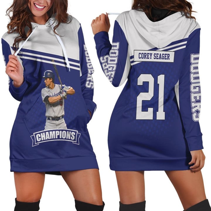 Corey Seager 5 Los Angeles Dodgers Hoodie Dress Sweater Dress Sweatshirt Dress - 1