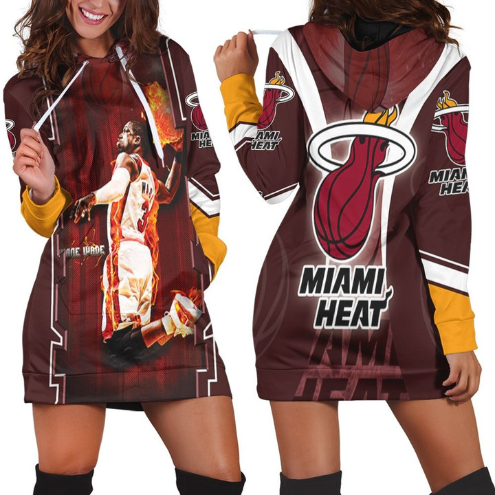 Dwyane Wade 3 Miami Heat Fire Slam Dunk Art For Fan Hoodie Dress Sweater Dress Sweatshirt Dress - 1