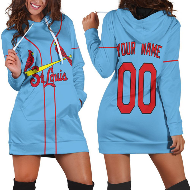 Personalized St Louis Cardinals Any Name 00 Light Blue 2020 Jersey Inspired Style Hoodie Dress Sweater Dress Sweatshirt Dress - 1