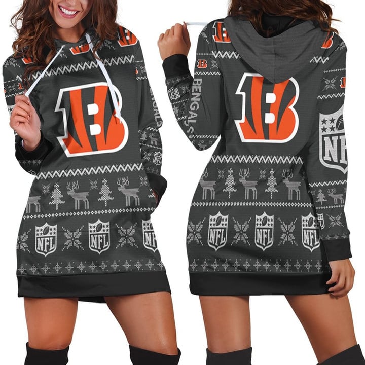 Cincinnati Bengals Nfl Ugly Sweatshirt Christmas 3d Hoodie Dress Sweater Dress Sweatshirt Dress - 1