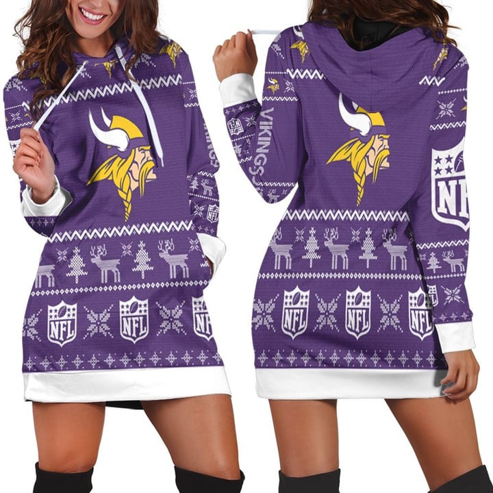Minnesota Vikings Ugly Sweatshirt Christmas 3d Hoodie Dress Sweater Dress Sweatshirt Dress - 1